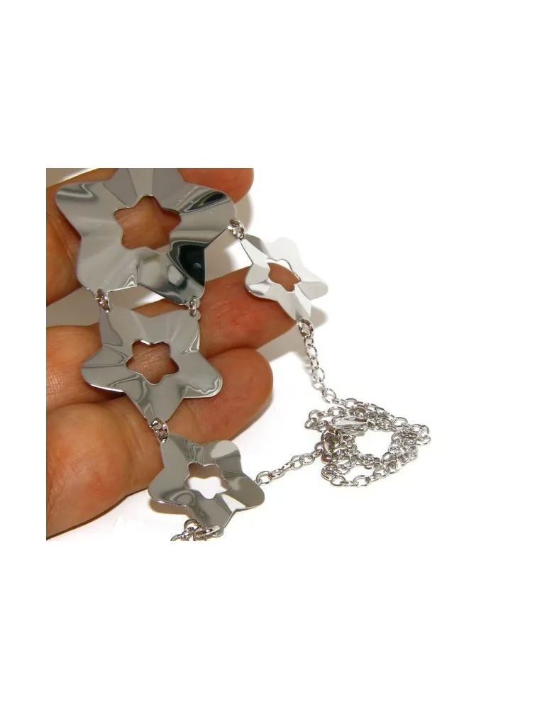 Collana argento 925 pioggia di stelle asimetrica 45 cm regolabile girocollo