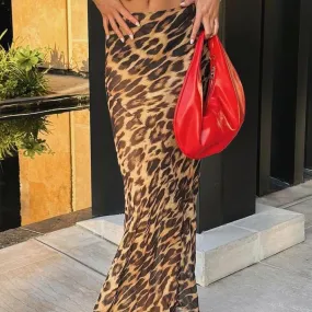 E abbigliamento Gonna lunga fino al pavimento in chiffon con stampa leopardata di nuova moda 2024 estate Commercio all'ingrosso