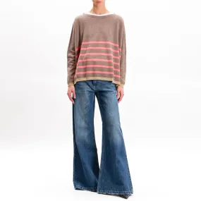 Vicolo-Maglia oversize righe misto cashmere - oro/tortora/fucsia