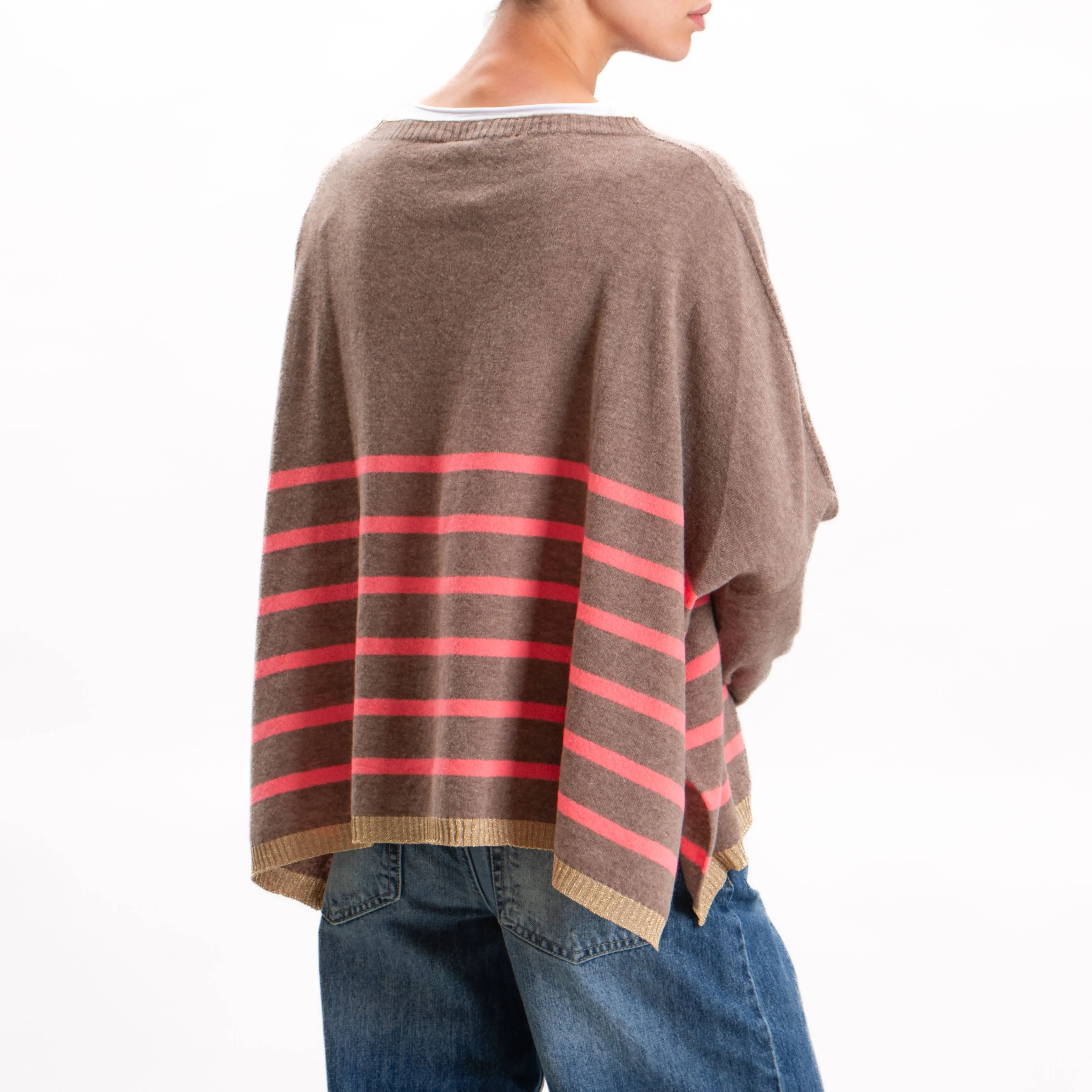 Vicolo-Maglia oversize righe misto cashmere - oro/tortora/fucsia